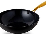 HENSSLERS Wok HSN, Aluminium (1-tlg), BLACK CERAMIC Antihaftbeschichtung, goldener Edelstahlgriff, Induktion