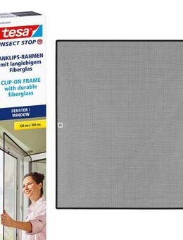 tesa Insektenschutz-Fensterrahmen Insect Stop Anklipsrahmen - Fliegengitter für Fenster, (Packung, 1-St., inkl. Fiberglas-Netz in Anthrazit, Rahmen und Halteklip-Lösung), Selbstklebende Halteklips, zuschneidbarer Rahmen, ohne Bohren