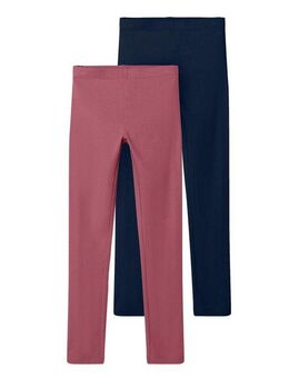 Name It Leggings NKFVIVIAN für Mädchen mit elastischem Bund im 2er-Pack (Set, 2-tlg) unifarben, casual, sehr schmal, Baumwollmischung, Jersey