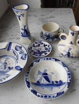 7 x Delfter Blau Keramik Windmühle handbemalt Holland Vase Teller Tasse Aschenbecher zus. 7,- - Flensburg