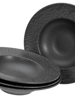 CreaTable Pastateller Schiefer Black, Pasta Gourmetteller Set 4-tlg, (4 St), Seidenmatte Spezialglasur, Ausdruckstarkes Relief