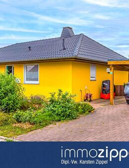 EFH-Bungalow nahe Lebus! Bj.2000, 4Zi.,Kü.,Bad, Kaminofen, Sauna,Wi.-garten, PV-Anlage, 631m² Grdst. - Podelzig
