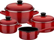 GSW Topf-Set Red Shadow, Emaille (Set, 7-tlg., je 1 Kochtopf 16/20/24 cm, 1x Stielkasserolle 16 cm), Induktion