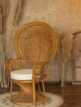 Rattanstuhl Sessel Pfauenthron beige Rattan mit Kissenauflage - Lünen