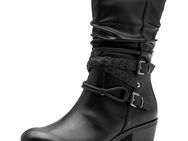 MARCO TOZZI Cowboy Stiefelette, Blockabsatz, Kurzstiefel, Westernstiefelette mit Flecht-Zierriemchen