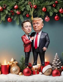 Vintage Acryl-Anhänger – Karikatur-Figuren von Trump & Musk für alle Anlässe Design 1 - Ingolstadt