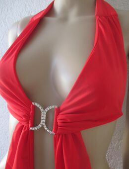 NEU * Sexy * ausgefallen * Swarovski * Strass- Glitzer * Kristalle * Neckholder * Monokini * Bikini * Badeanzug * Einteiler * Gr. 34- 36/ XS- S * rot * silber * - Riedlingen