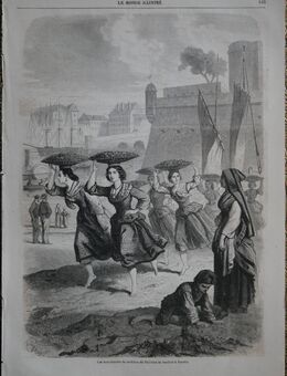 Grafik : Les marchandes de sardines de bayonne se rendant a Biarritz. , Frankreich , Blatt 36,5cm x 26cm ,M70 - Görlitz