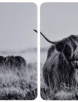 WENKO Herd-Abdeckplatte Universal Modell Highland Cattle, Glas, Kunststoff, (Set, 2 tlg), Herdabdeckung für alle Herdarten, kratzfest, mit rutschfesten Füßen