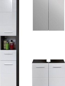 welltime Badmöbel-Set Sovana, (Set, 3-St), Hochschrank, Waschtisch und Spiegelschrank mit Beleuchtung