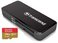 Speicherkarte MicroSDXC 256GB, SanDisk Extreme mit einer Datenübertragung von bis zu 200MB/s, Speicherkartenleser Transcend Dual,  MicroSD & SD Laufwerke, USB 3.0 Typ A, schwarz - Fürth