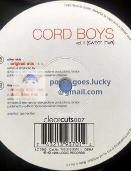 Cord Boys – Vol. II (Sweet Love) 1996 12" Vinyl Progressive House - München Bogenhausen