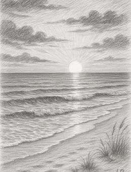 Zeichnung: Sonnenuntergang am Strand - Dresden Zentrum