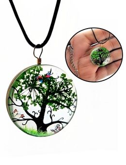 Halskette mit Baum Motiv Glas Anhänger Umwelt Rund Natur Modeschmuck Blüte Pflanze Gras 8,90€* - Villingen-Schwenningen