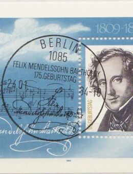 DDR-Briefmarkenblock_175.Geburtstag_Felix_Mendessohn_Bartholdy 1984 Sonderstempel (1) [394] - Hamburg