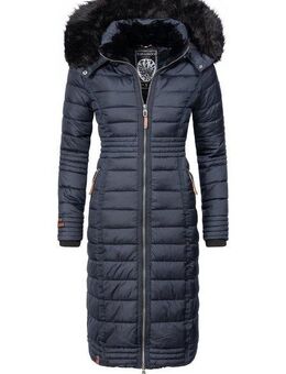 Navahoo Wintermantel Umay langer Damen Winter Steppmantel mit Kunstfellkapuze