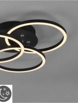 Reality Leuchten LED Deckenleuchte Circle, Memoryfunktion, Nachtlichtfunktion, LED fest integriert, warmweiß - kaltweiß, Deckenlampe schwarz matt mit schwenkbaren Ringen / inkl. Fernbedienung