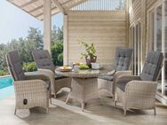 Destiny Garten-Essgruppe PALMA LUNA, (Set, 5-tlg., 1 Tisch Ø, 4 Hochlehner, verstellbar), (Set, 9-tlg., 4 Hochlehner, 1 Tisch Ø 100x75cm) Aluminium, Polyrattan