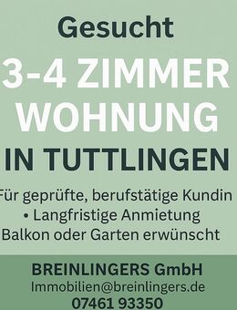3–4 Zimmer Wohnung in Tuttlingen gesucht – Balkon oder Garten wünschenswert - Tuttlingen