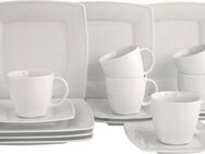 CreaTable Kaffeeservice Victoria Weiss (18-tlg), 6 Personen, Porzellan, abgerundete, quadratische Form