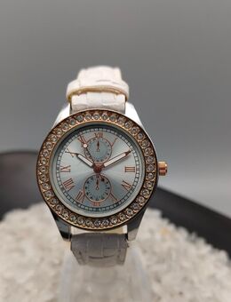 Damen Armbanduhr, Weißes Lederarmband, Quartz - Oberhausen