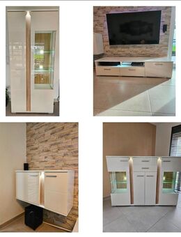 Wohnwand Set 3teilig + Highboard alles in Weiß Hochglanz mit Beleuchtung! - Nürtingen