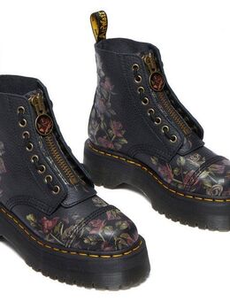DR. MARTENS Sinclair Decayed Roses Tumbled Nappa Leder Stiefel Schlupfboots Plateauboots, Chunky Boot mit abnehmbarem Reißverschluss