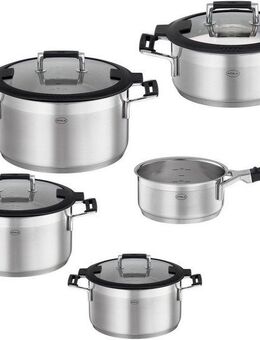 RÖSLE Topf-Set SILENCE PRO, Edelstahl 18/10 (Set, 5-tlg., 1 Kochtopf Ø 16/20/24 cm, 1 Bratentopf Ø 20 cm, 1 Kasserolle Ø 16 cm), Innenskalierung und Schüttrand, spülmaschinen- und induktionsgeeignet