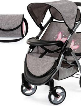 Bayer Puppen-Zwillingsbuggy Twin Star, grau/rosa, mit Wickeltasche