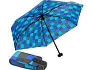 EuroSCHIRM® Taschenregenschirm Dainty, Karo blau grün, kariert, besonders leicht, super flach und extra klein