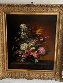 Großes Blumen-Stillleben mit prunkvollem Rahmen – signiert H. Graß – 90×80 cm in 63225