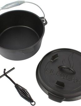 El Fuego Kasserolle El Fuego® Dutch Oven, Eisenguss (Set, 4-tlg), aus Gusseisen, mit spezieller Oberflächenveredelung, 11,4 l