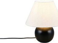 LeGer Home by Lena Gercke Schreibtischlampe Amara, Tischlampe mit Schnurschalter exkl 1x E27 max 40W, Stoffschirm, Ein-/Ausschalter, Leuchtmittel wechselbar, warmweiß - kaltweiß, Keramik Fuß, Schirm beige Kegelform, Höhe 29cm Ø 25cm Nachttischlampe