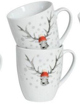 CreaTable Becher Hirsch, Kaffeebecher, 6-tlg., 6-tlg., Porzellan, Winterdekor, Hirschmotiv