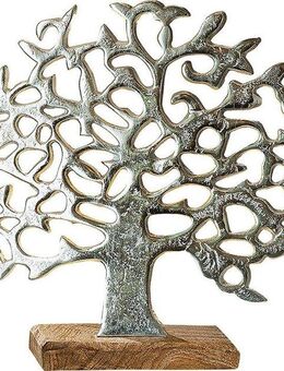 GILDE Dekoobjekt Lebensbaum auf Holzbase, silber (1 St), Höhe 46 cm, aus Metall, Sockel aus Holz, Wohnzimmer