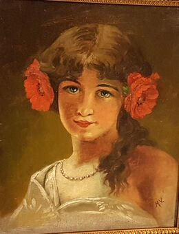 Antik Ölgemälde 1921 Mädchen Dirndl Jugendstil Biedermeier Blumen Frau - Nürnberg