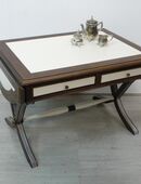 Couchtisch verlängerbar mit 2 Seitenflügeln im Antik Stil, Nuß dkl + Antik-Weiß in 53489