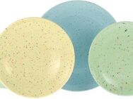 CreaTable Teller-Set Confetti, Tellerset 12-tlg. (12-tlg), 4 Personen, Steinzeug, Unregelmäßige bunte Punkte, Gute Laune Geschirr, Frisch, Freundlich