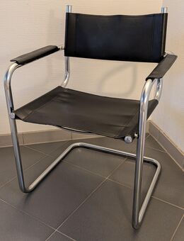 Bauhaus-Stil Freischwinger | Chrom & Schwarzes Leder | Design-Klassiker - Ginsheim-Gustavsburg