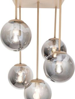 my home Pendelleuchte Nymölla, ohne Leuchtmittel, 5 Glaskugeln mit je 1x E14 exkl., Gestell eckig beige matt