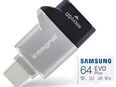 OTG USB 3.0 Typ C, Speicherkartenleser - MicroSD Laufwerk, integral, Samsung EVOPlus MicroSDXC 64GB mit einer Datenübertragung von bis zu 130MB/s, inklusive SD-Adapter in 90763