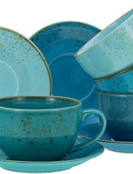 CreaTable Cappuccinotasse Kaffeetasse NATURE COLLECTION Aqua, Steinzeug, Tassen Set, aktuelle Blautöne mit Sprenkel, 4 Tassen, 4 Untertassen