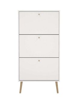 andas Schuhschrank Bodo, Schuhkipper, Schuhregal, Breite 70 cm,ca. 18 Paar Schuhe, 3 Klappen, Beine, Griffe Massivholz