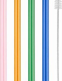 Zwilling Trinkhalme Sorrento, (Set, 5-tlg., 4 Glasstrohhalme und 1 Reinigungsbürste), Vier Glasstrohhalme, Borosilikatglas, gemischte Farben, gerade