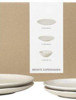Broste Copenhagen Geschirr-Set Nordic Vanilla, inklusive Spültuch Set aus 100% Baumwolle (7-tlg), 2 Personen, Keramik, Beliebte Geschirr Sets Exclusiv mit Geschenk