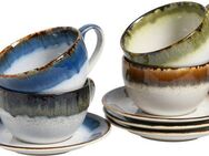CreaTable Cappuccinotasse Cascade Mix, Cappuccino-Set, 8-tlg., Steinzeug, Reaktivglasur