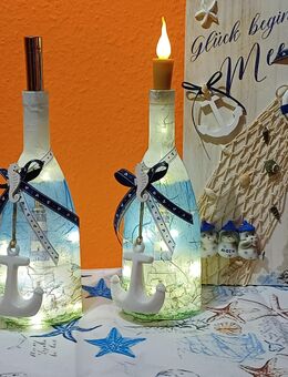 Glas Lichtflasche Tischlampe Leuchtturm Keramik Anker LED Lichterkette Batterie Maritime Deko - Rheinbach