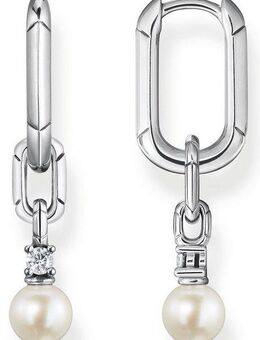 THOMAS SABO Paar Creolen Glieder und Perlen silber, mit Zirkonia (synth) - mit Süßwasserzuchtperle