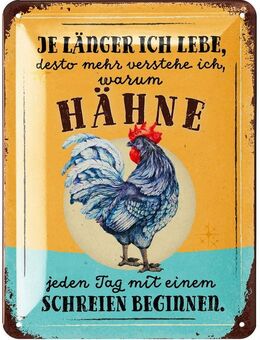Lustiges Blechschild Verstehe warum Hähne schreien - Lanolu 15x20 cm - Hamburg