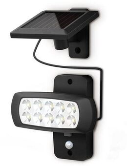B.K.Licht LED Außen-Wandleuchte, Bewegungsmelder, LED fest integriert, Tageslichtweiß, Solar Außenleuchte mit PIR Bewegungssensor, IP44, schwarz
